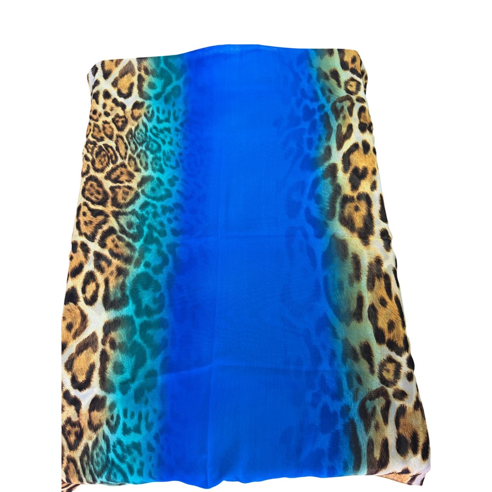 Susan Graver Leopard Print Scarf Blue Animal Sheer Lightweight Wrap Shawl New